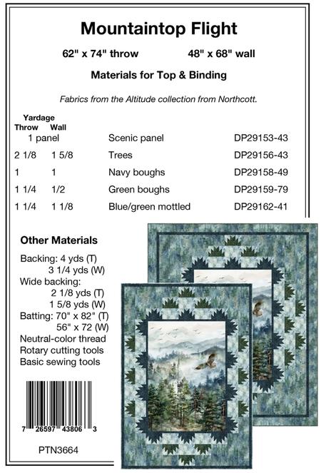 Mountaintop Flight Panel Frame Quilt PATTERN, Pine Tree Country Quilts PTN3664, 30" Vertical Fabric Panel Friendly Panel Frame Quilt Pattern
