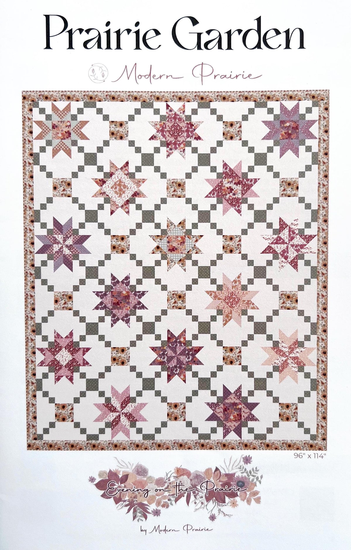 Prairie Garden Quilt Pattern, Modern Prairie P207-PRAIRIEGARDEN, Yardage Friendly Stars Irish Chains Sampler Lap Throw Quilt Pattern