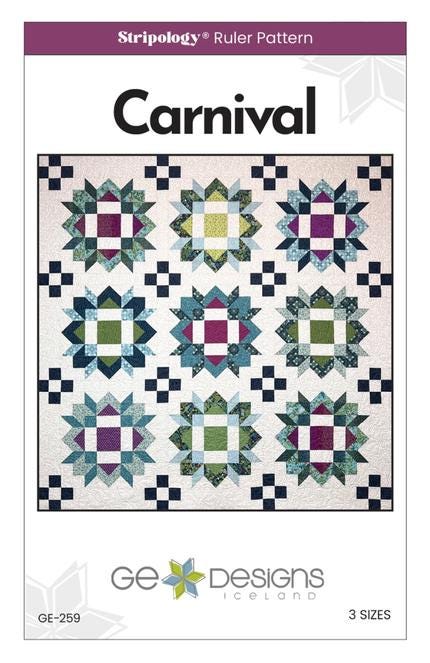 Carnival Quilt Pattern, GE Designs GE259, Fat Quarter FQ Friendly Stripology Squared or XL Ruler Pattern, Gudrun Erla