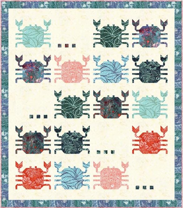 Feeling Crabby Quilt Pattern, Wendy Sheppard WS52, Fat Quarter FQ Friendly Crabs Lap Baby Quilt Pattern, Gender Neutral Quilt