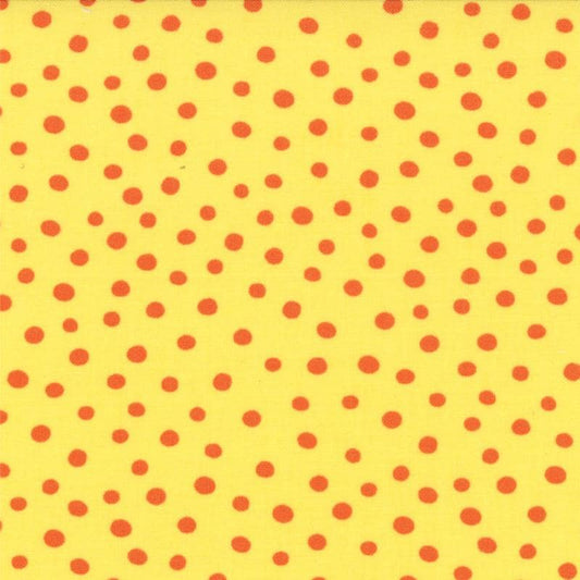 RARE ABC Menagerie - 1-Yard Cut of Orange Polka Dots on Yellow Fabric OOP, Moda 39525-13, Orange Yellow Dots Blender Fabric, Abi Hall
