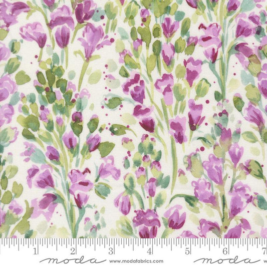 Fleur the Love - Purple Lavender Watercolor Florals on White Fabric, Moda 39885 11 Cloud, Create Joy, By the Yard