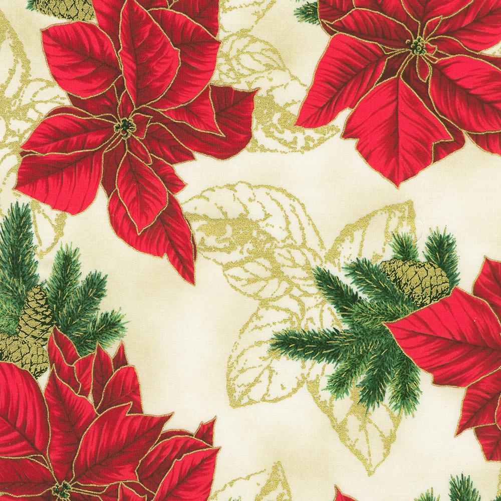 Holiday Flourish Forest Glen 2.5" Roll Up, Robert Kaufman RU-1402-40, Precut 2.5" Gold Metallic Christmas Jelly Roll Fabric Strips