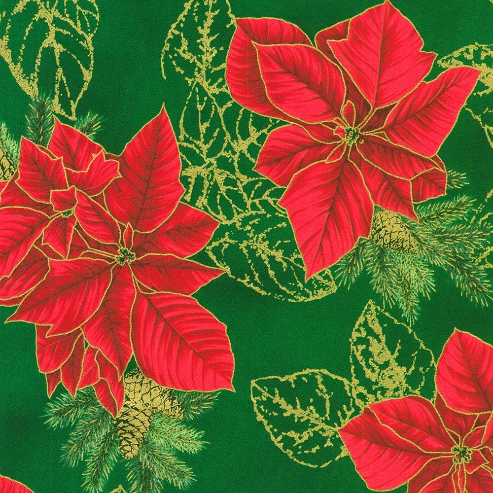 Holiday Flourish Forest Glen 2.5" Roll Up, Robert Kaufman RU-1402-40, Precut 2.5" Gold Metallic Christmas Jelly Roll Fabric Strips