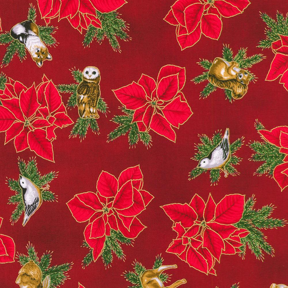 Holiday Flourish Forest Glen 2.5" Roll Up, Robert Kaufman RU-1402-40, Precut 2.5" Gold Metallic Christmas Jelly Roll Fabric Strips