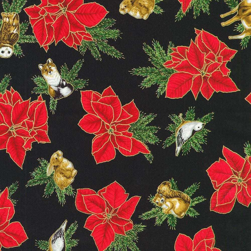 Holiday Flourish Forest Glen 2.5" Roll Up, Robert Kaufman RU-1402-40, Precut 2.5" Gold Metallic Christmas Jelly Roll Fabric Strips
