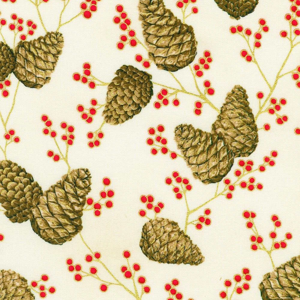 Holiday Flourish Forest Glen 2.5" Roll Up, Robert Kaufman RU-1402-40, Precut 2.5" Gold Metallic Christmas Jelly Roll Fabric Strips