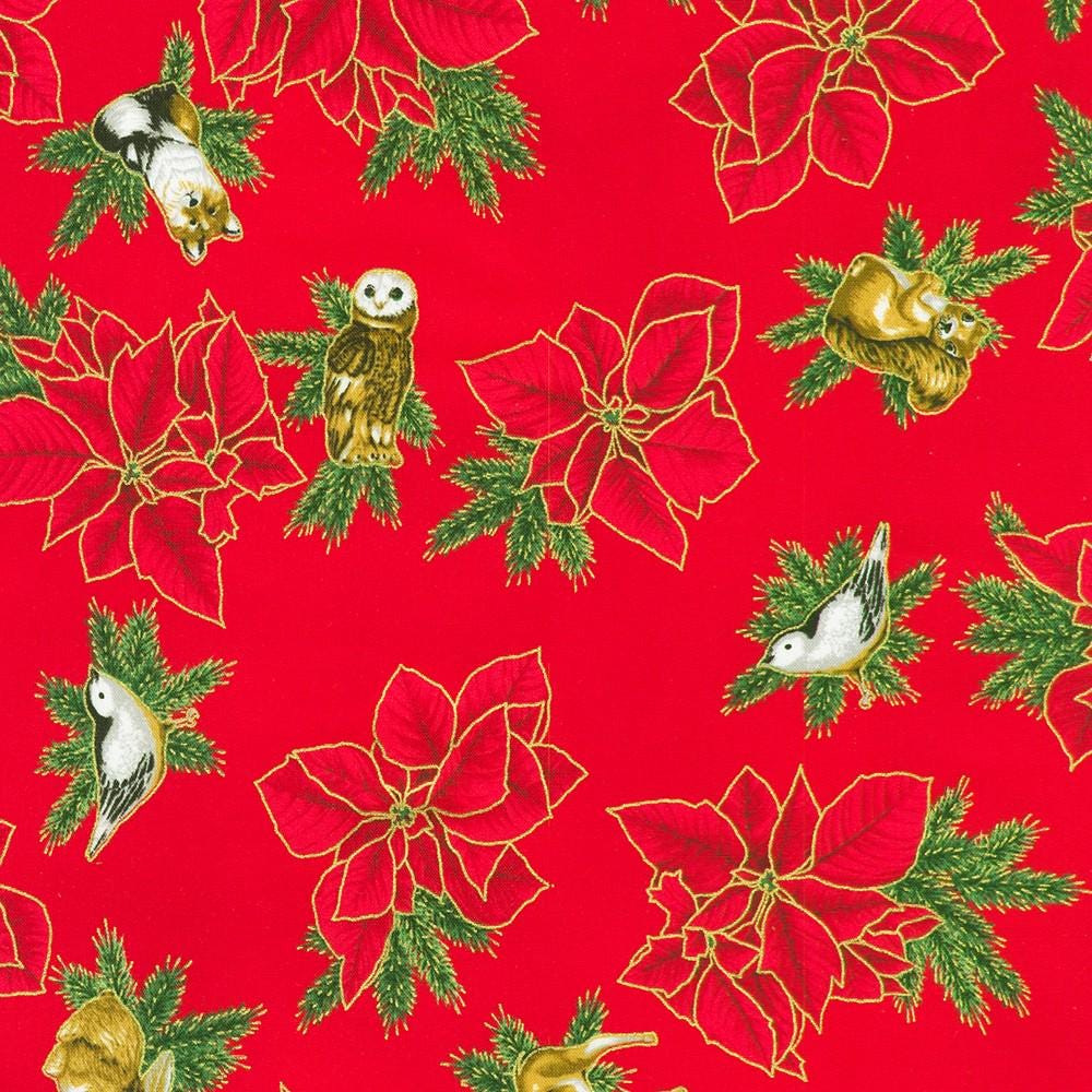 Holiday Flourish Forest Glen 2.5" Roll Up, Robert Kaufman RU-1402-40, Precut 2.5" Gold Metallic Christmas Jelly Roll Fabric Strips