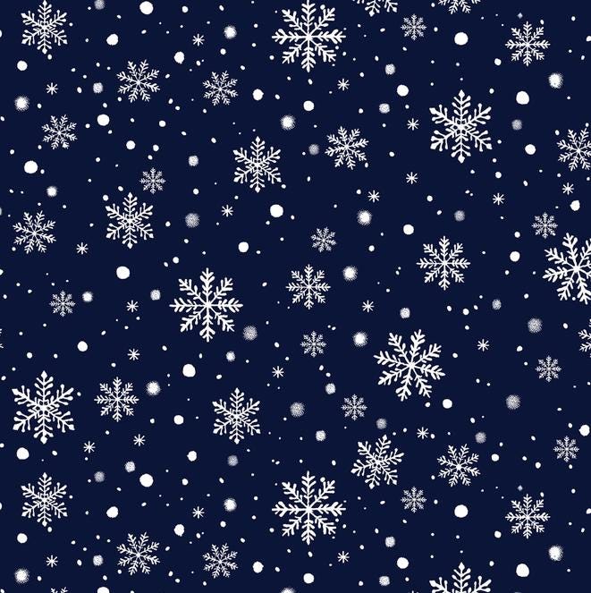 Winter Wonder - White Snowflakes on Blue Fabric, Windham 55173D-8 Navy, Christmas Snow Navy Blender Fabric, Whistler Studios, By the Yard