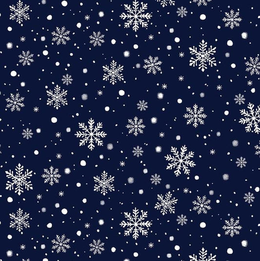 Winter Wonder - White Snowflakes on Blue Fabric, Windham 55173D-8 Navy, Christmas Snow Navy Blender Fabric, Whistler Studios, By the Yard