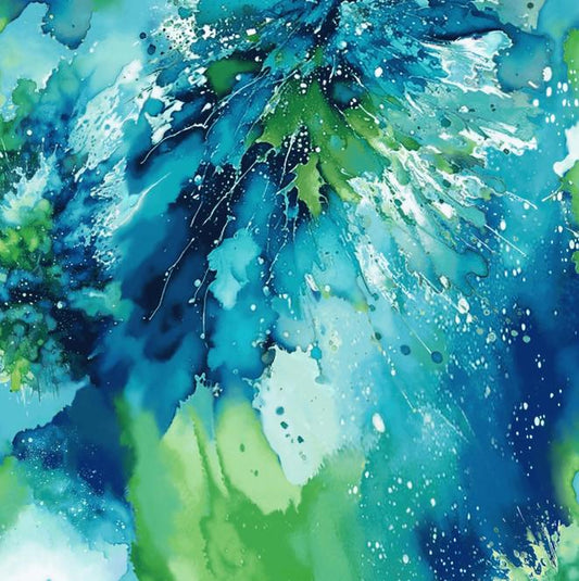 108" Watercolor Wonder - Blue Green Abstract Wide Quilt Back Fabric, Henry Glass 2228-76, Cotton Quilt Backing, City Art Studio, By the Yard