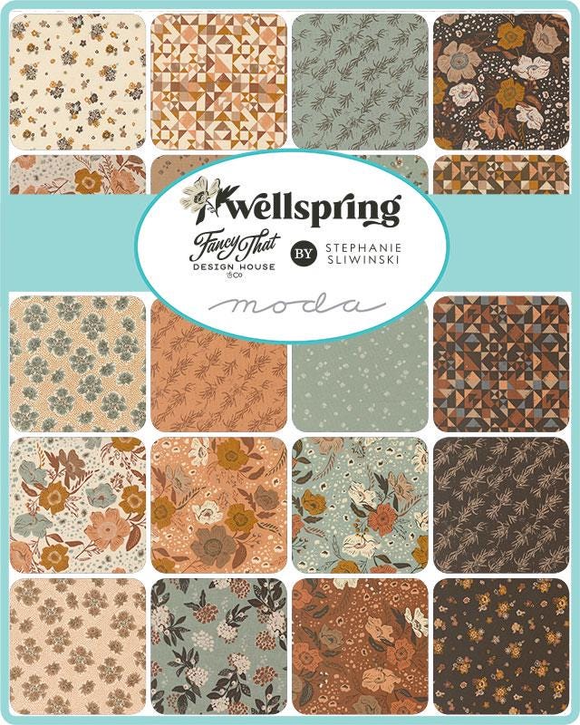 Wellspring 5" Charm Pack, Moda 45670PP, Precut 5" Blue Brown Rust Charcoal Cream Floral Charm Pack Fabric Squares, Fancy That Design House