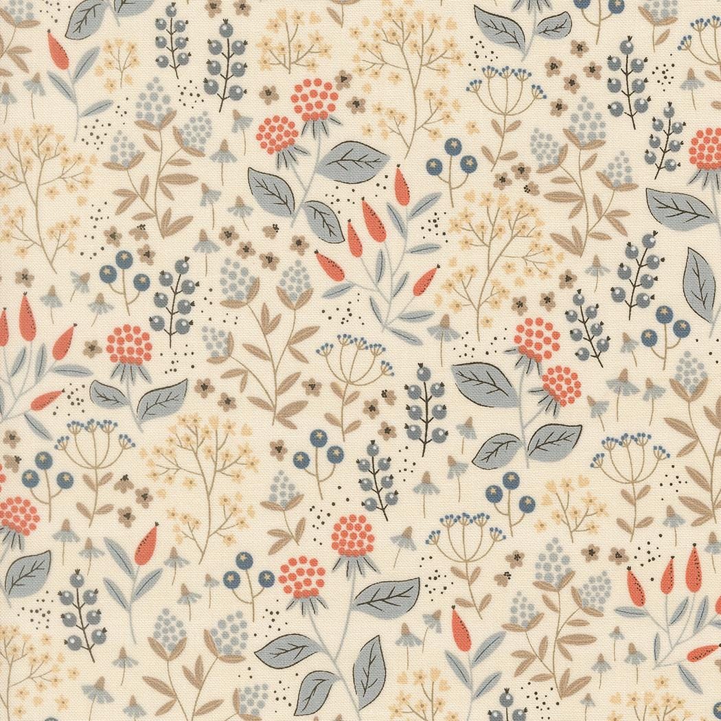 Nature's Sketchbook 5" Charm Pack, Moda 39070PP, 5" Precut Blue Brown Cream Floral Charm Pack Fabric Squares, Elena Amo