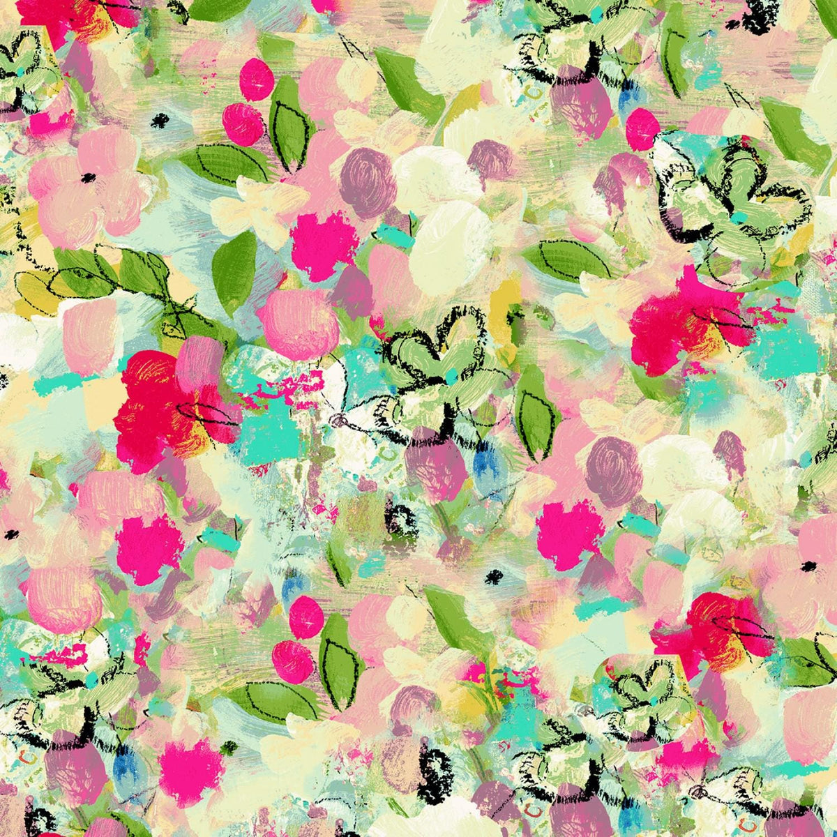 Feathered Friends Charm Pack OOP, Clothworks SQ0368, Multicolored Floral and Birds Charm Pack Fabric, 5" Precut Fabric Squares, Sue Zipkin