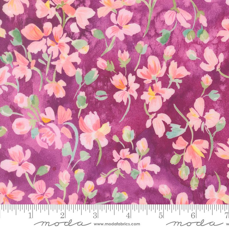 Fleur the Love 5" Charm Pack, Moda 39880PP, Precut 5" Watercolor Purple Teal Pink Floral Fabric Squares, Create Joy Project