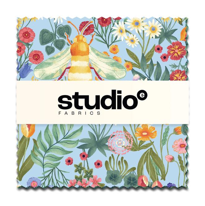 Garden Park 5" Charm Squares, Studio E FB6CPSE-GARDENPARK, 5" Precut Blue Green Floral Butterfly Charm Pack Fabric Squares, Jennifer Brinley