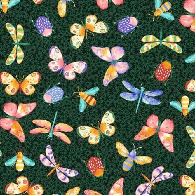 Garden Park 5" Charm Squares, Studio E FB6CPSE-GARDENPARK, 5" Precut Blue Green Floral Butterfly Charm Pack Fabric Squares, Jennifer Brinley