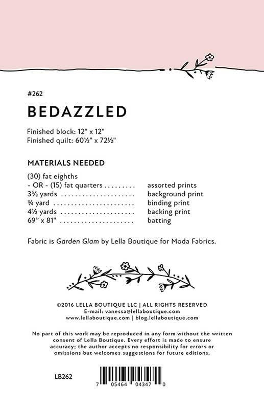 Bedazzled Quilt Pattern, Lella Boutique LB262, Fat Quarter Eighths FQ F8 Friendly Throw Quilt Pattern
