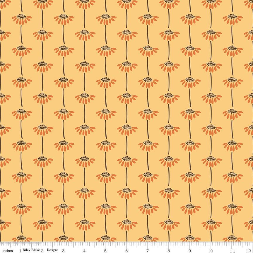 Secret Garden 5" Stacker, Riley Blake 5-18040-42, 5" Precut Teal Yellow Peach Black Floral Mushrooms Moths Fabric Squares, Amanda Castor