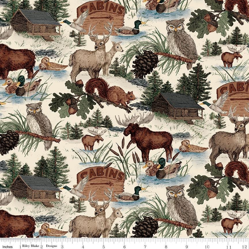 Whispering Pines 5" Stacker, Riley Blake 5-17950-42, Precut 5" Deer Moose Outdoors Nature Masculine Quilt Fabric Squares, RBD