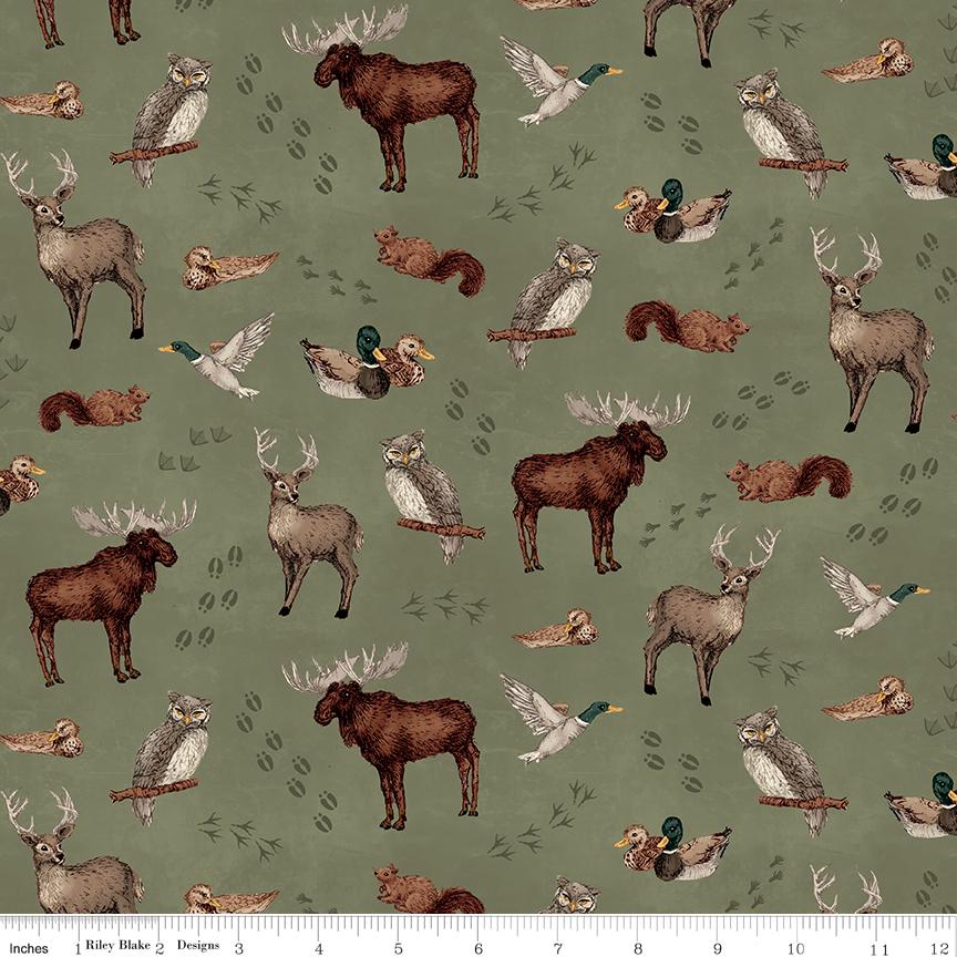 Whispering Pines 10" Stacker, Riley Blake 10-17950-42, Precut 10" Deer Moose Outdoors Nature Masculine Quilt Fabric Squares, RBD
