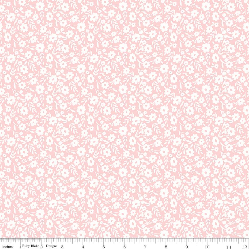 Little Posies 5" Stacker, Riley Blake 5-18320-42, 5" Precut Pastel Pink Blue Yellow Floral Quilt Fabric Squares, Cayla Naylor Design