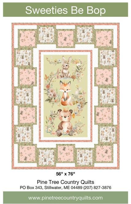 Sweeties Be Bop Panel Frame Quilt PATTERN, Pine Tree Country Quilts PT2233, 24" Fabric Panel Friendly, Vertical Panel Frame Quilt Pattern