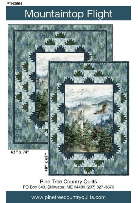 Mountaintop Flight Panel Frame Quilt PATTERN, Pine Tree Country Quilts PTN3664, 30" Vertical Fabric Panel Friendly Panel Frame Quilt Pattern