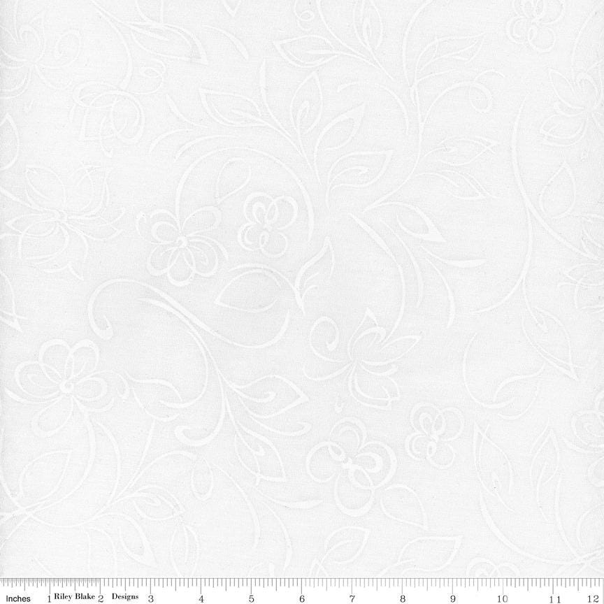 Expressions Batiks Flora Noire - White on White Floral Batik Fabric, Riley Blake BT23683-110 Daisy, By the Yard