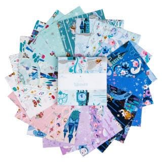 Wishes 5" Stacker, Riley Blake 5-18070-42, 5" Precut Pink Blue Mint Lavender Cinderella Fairy Tale Charm Pack Fabric Squares, Jill Howarth
