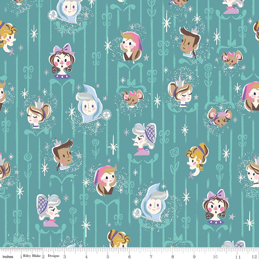 Wishes 5" Stacker, Riley Blake 5-18070-42, 5" Precut Pink Blue Mint Lavender Cinderella Fairy Tale Charm Pack Fabric Squares, Jill Howarth