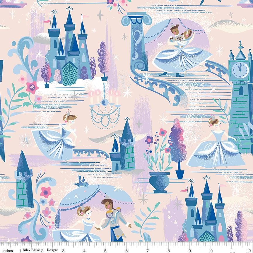 Wishes 5" Stacker, Riley Blake 5-18070-42, 5" Precut Pink Blue Mint Lavender Cinderella Fairy Tale Charm Pack Fabric Squares, Jill Howarth
