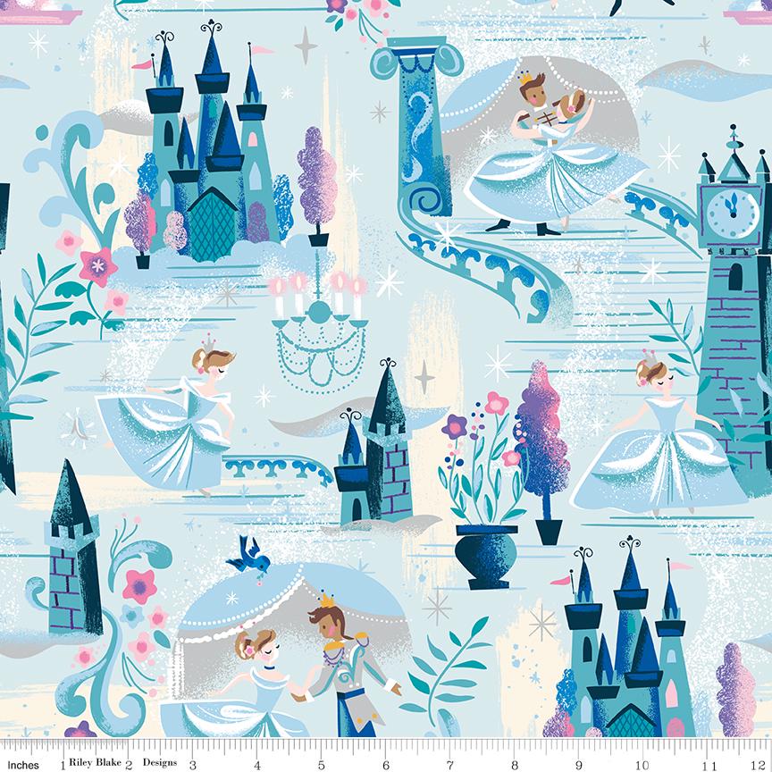 Wishes 5" Stacker, Riley Blake 5-18070-42, 5" Precut Pink Blue Mint Lavender Cinderella Fairy Tale Charm Pack Fabric Squares, Jill Howarth