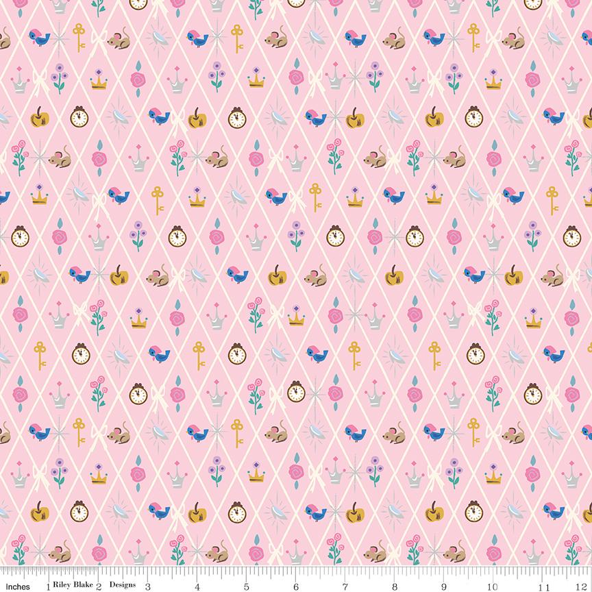 Wishes 5" Stacker, Riley Blake 5-18070-42, 5" Precut Pink Blue Mint Lavender Cinderella Fairy Tale Charm Pack Fabric Squares, Jill Howarth