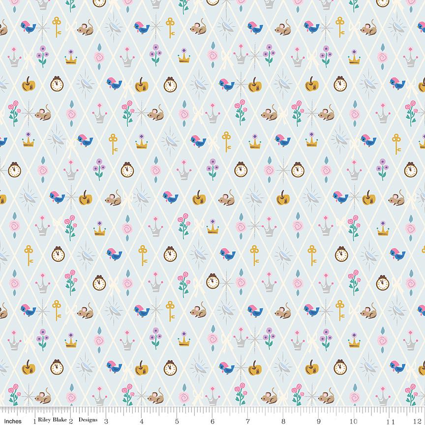 Wishes 5" Stacker, Riley Blake 5-18070-42, 5" Precut Pink Blue Mint Lavender Cinderella Fairy Tale Charm Pack Fabric Squares, Jill Howarth