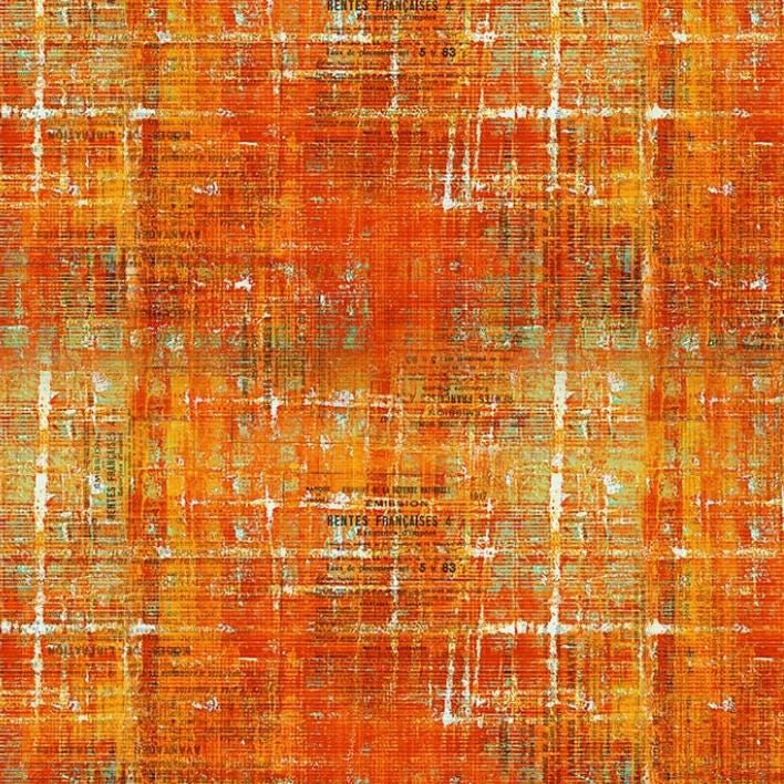 Abandoned - Scraped Layers Orange Texture Fabric, Free Spirit PWTH144-SIENNA, Modern Contemporary Urban Cotton Fabric, Tim Holtz