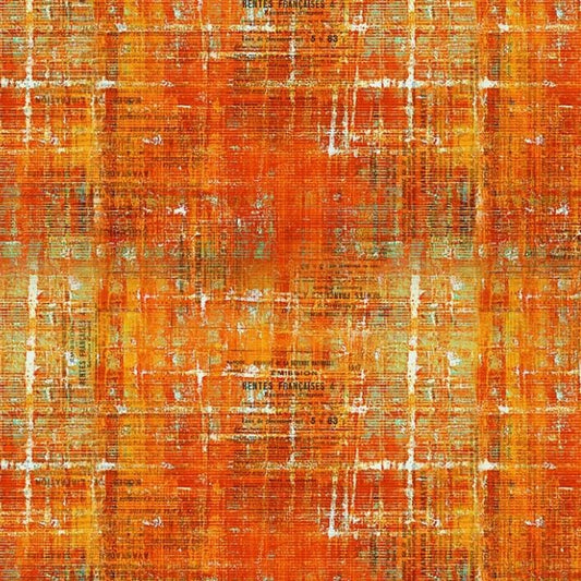 Abandoned - Scraped Layers Orange Texture Fabric, Free Spirit PWTH144-SIENNA, Modern Contemporary Urban Cotton Fabric, Tim Holtz
