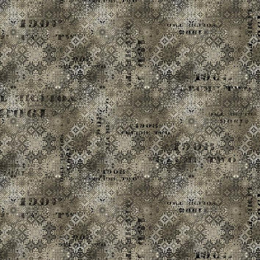 Abandoned - Faded Tile Taupe Gray Black Texture Fabric, Free Spirit PWTH129-NEUTRAL, Modern Contemporary Urban Cotton Fabric, Tim Holtz