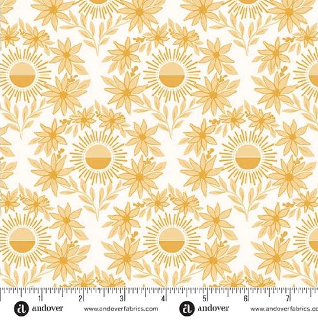 Sunset Cottage 5" Charm Pack, Andover 5-SUNS-42, 5" Precut Pink Blue Purple Yellow Orange Floral Fabric Charm Squares