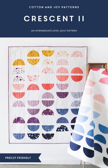 Crescent II Quilt Pattern, Cotton and Joy CJ127, Fat Quarter FQ Layer Cake Friendly Modern Drunkards Path Baby Throw Bed Quilt Pattern