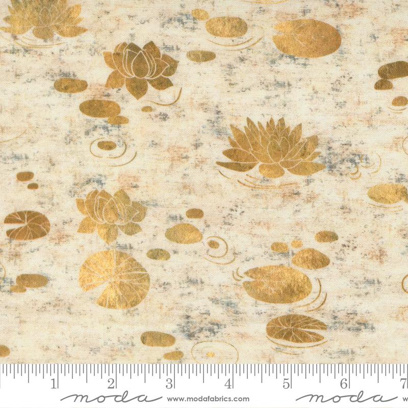Tranquil Patina - Golden Tan Lily Pads on Off White Fabric, Moda 48110 11 Natural, Japanese Inspired Fabric, Debbie Maddy, By the Yard