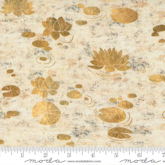 Tranquil Patina - Golden Tan Lily Pads on Off White Fabric, Moda 48110 11 Natural, Japanese Inspired Fabric, Debbie Maddy, By the Yard