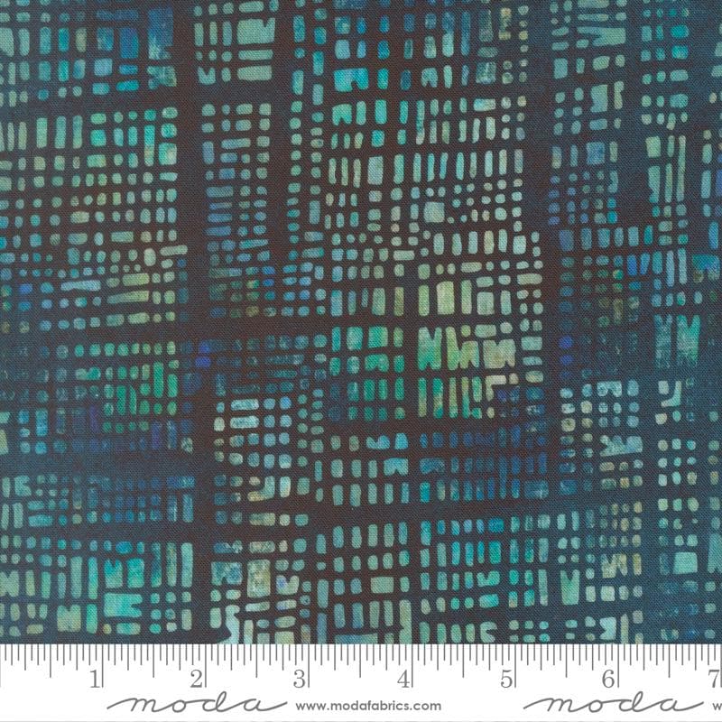 Tranquil Patina - Navy Blue Teal Abstract Grid Blender Fabric, Moda 48116 15 Horizon, Debbie Maddy, By the Yard
