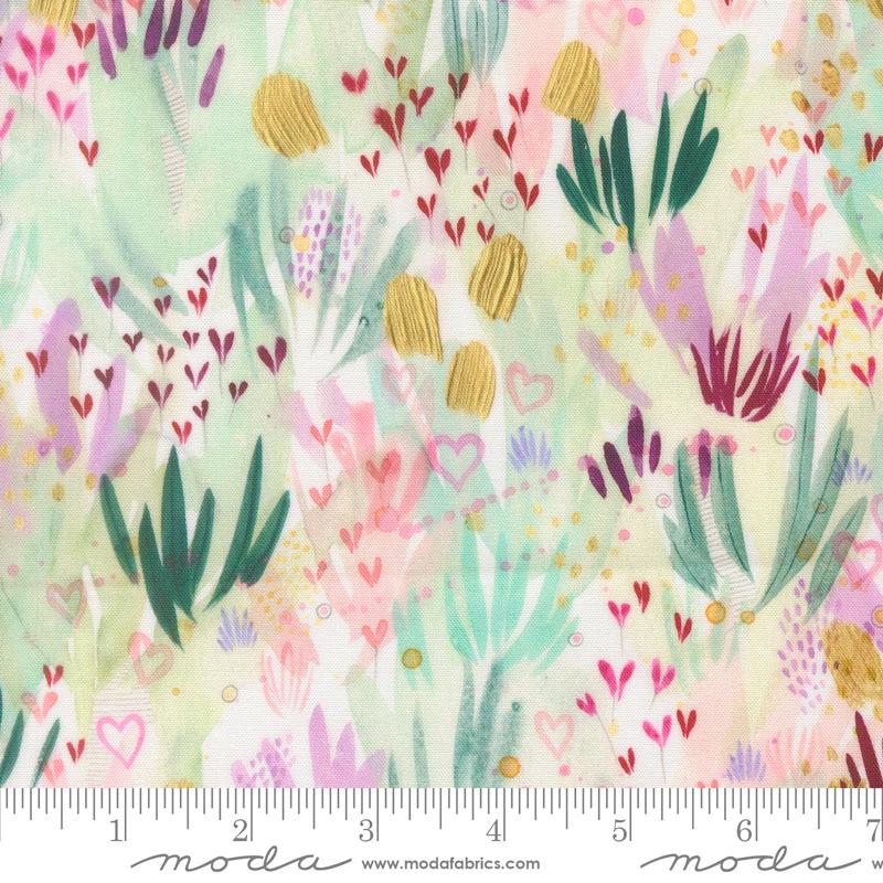 Fleur the Love 5" Charm Pack, Moda 39880PP, Precut 5" Watercolor Purple Teal Pink Floral Fabric Squares, Create Joy Project