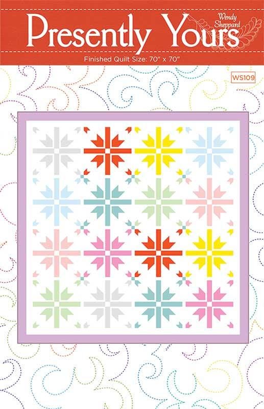 Presently Yours Quilt Pattern, Wendy Sheppard WS109, Yardage Friendly Stars Bows Square Throw Quilt Pattern