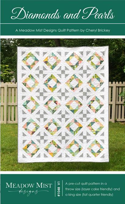 Diamonds and Pearls Quilt Pattern, Meadow Mist Designs MMD1048, Layer Cake Fat Quarter Friendly Throw King Quilt Pattern