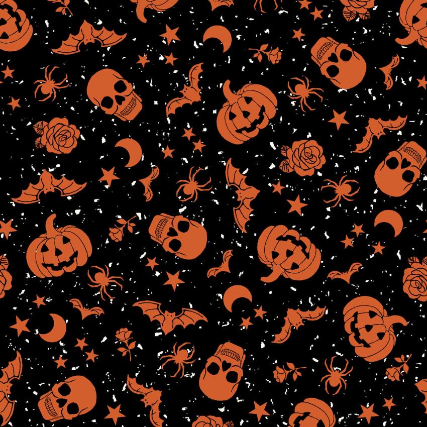 Goth Gardens 2.5" Strips, Maywood Studio ST-MASGOTH, 2.5" Precut Halloween Black Orange Gray White Pumpkins Skeletons Bats Fabric Strips