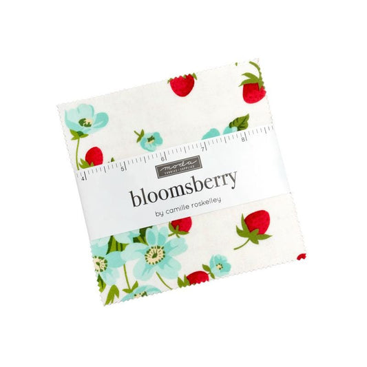 Bloomsberry 5" Charm Pack, Moda 55350PP, 5" Precut Pink Blue Green Red Yellow Strawberry Floral Charm Pack Fabric Squares, Camille Roskelley