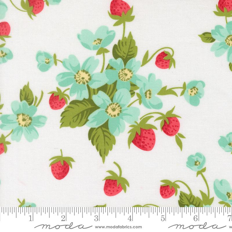 Bloomsberry 5" Charm Pack, Moda 55350PP, 5" Precut Pink Blue Green Red Yellow Strawberry Floral Charm Pack Fabric Squares, Camille Roskelley