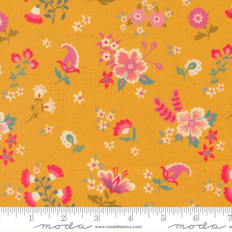 Sitara 5" Charm Pack, Moda 11980PP, Pink Teal Green Floral Charm Pack Fabric, 5" Precut Fabric Squares, Crystal Manning
